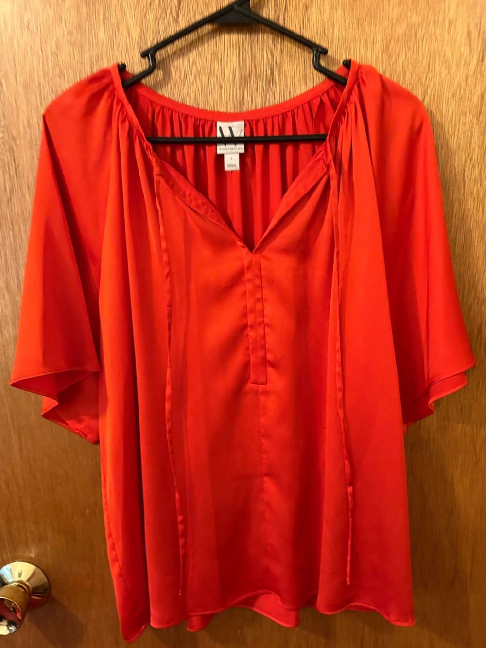 W by Worthington Orange Tie-Neck Satin Blouse NWT - Picture 2 of 6